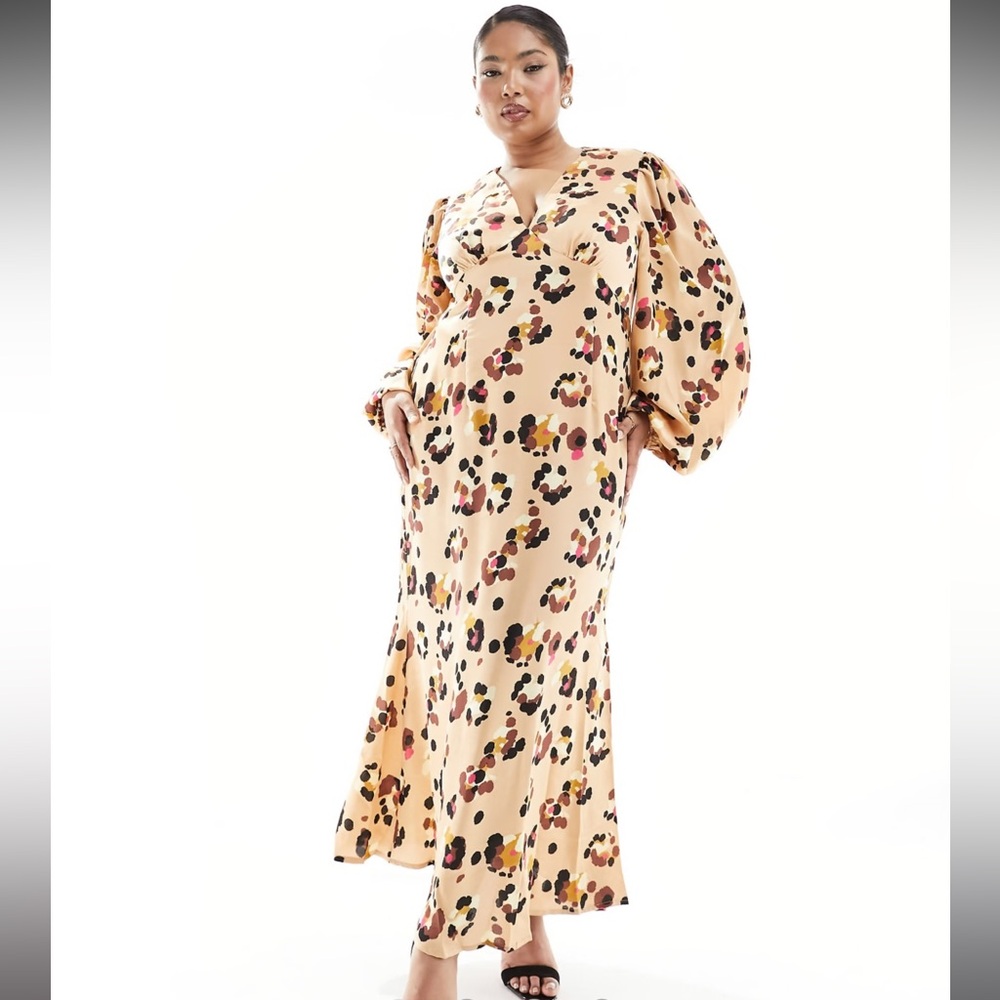 Never Fully Dressed Beige Floral Long Sleeve Dress